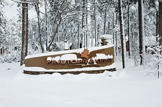 Pinetop-Lakeside Sign Covered with Snow